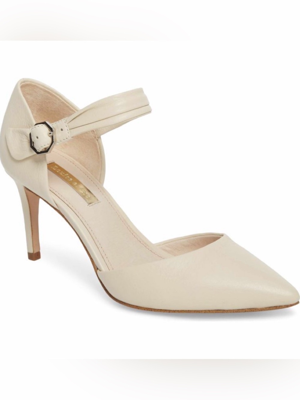 Louise et Cie Porcelain Smooth Leather Pointed-Toe Ankle-Strap Heel.Box included
